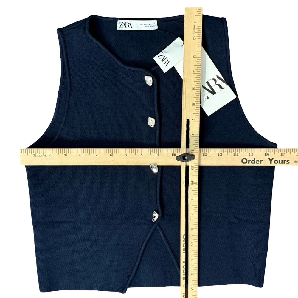 Zara Navy Blue Asymmetrical Silver Button Up Vest Tank Top Crop Size M NEW Tags - Picture 5 of 12